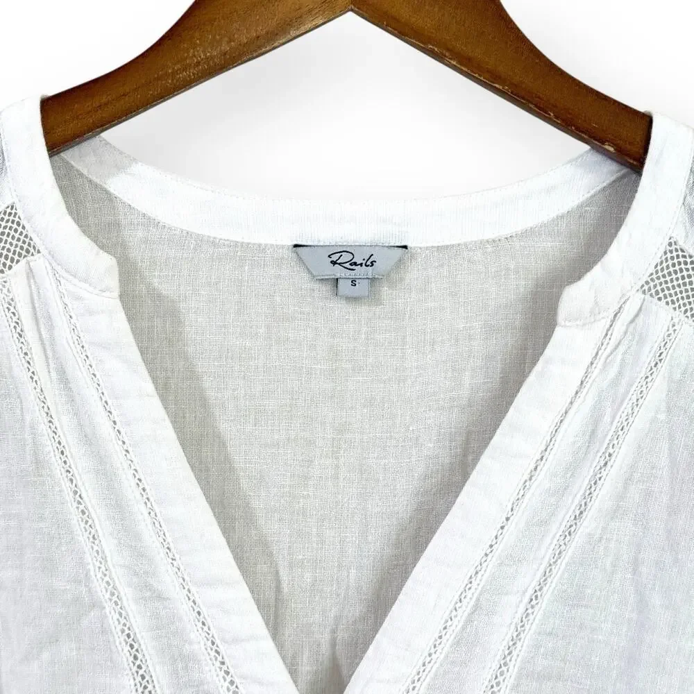 Rails Jasmine White Lace Detail Dress Linen Blend Long Sleeve Womens Size Small - Picture 5 of 14